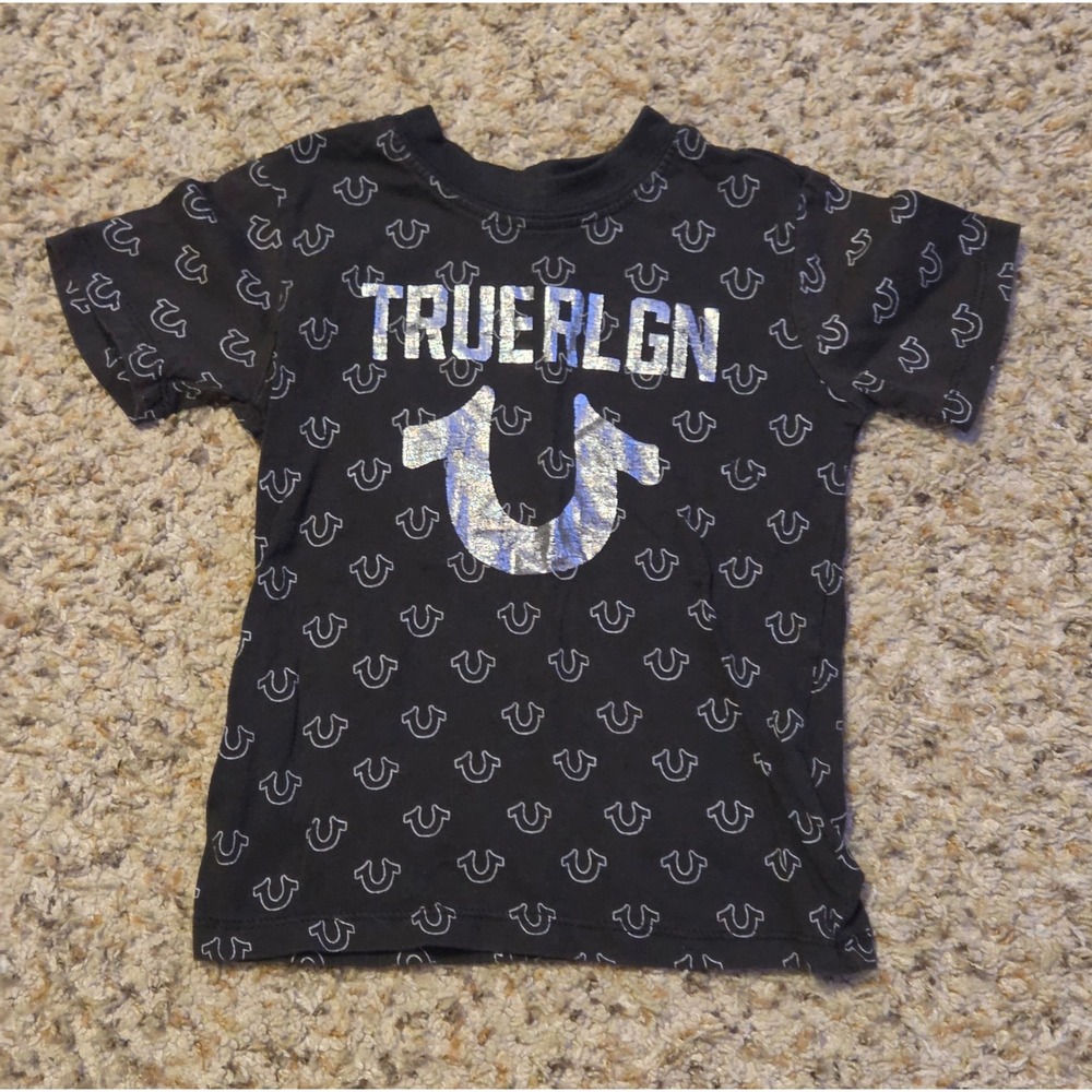 True Religion Short‎ Sleeve Graphic T-Shirt Youth Size 4T Black Gray